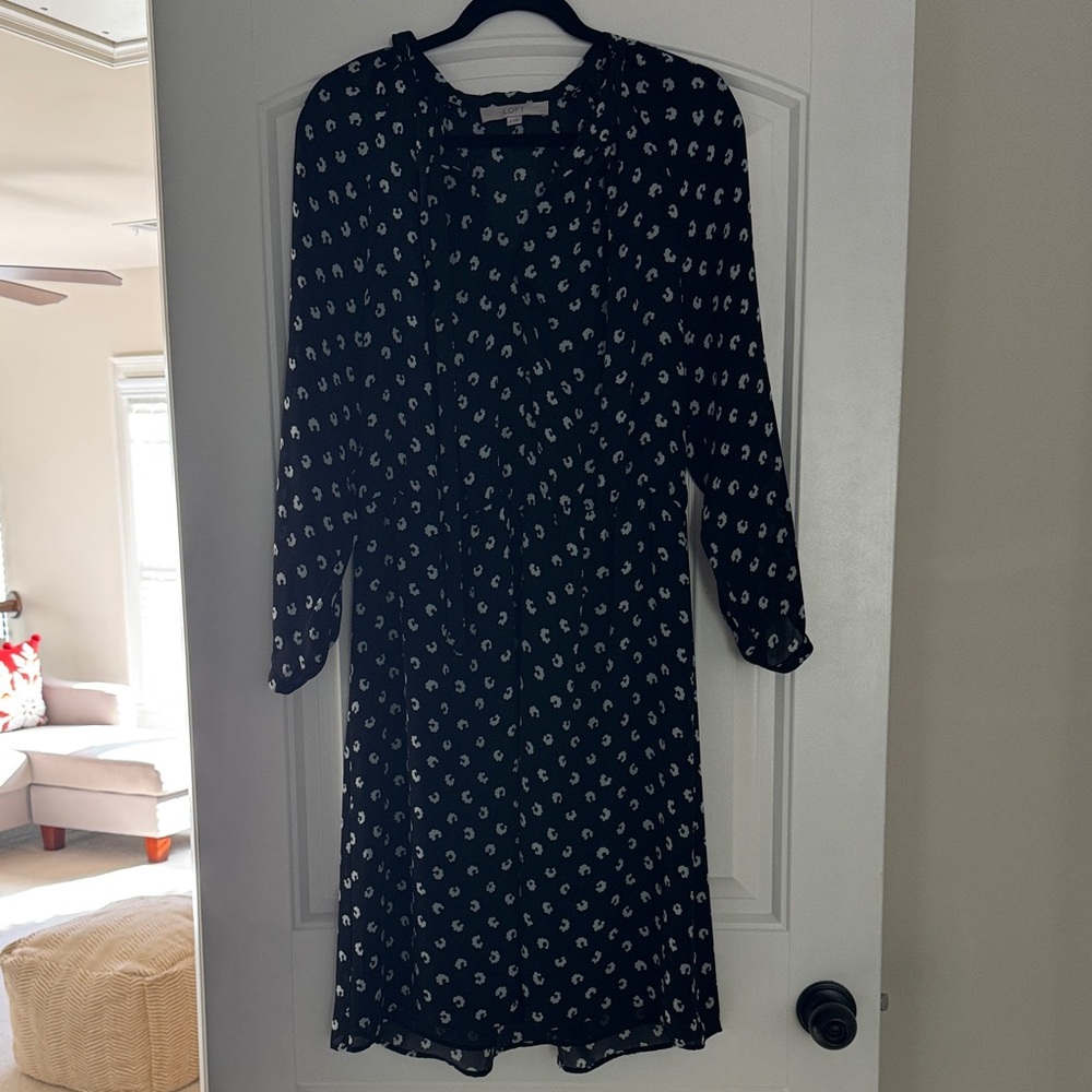 LOFT Navy Dress with Light Blue Accents